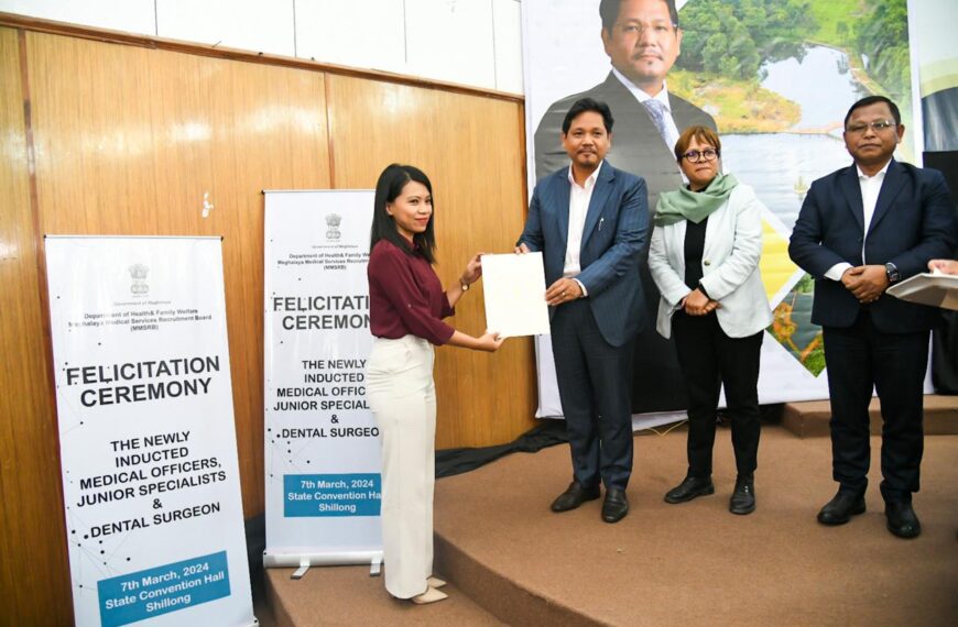 Meghalaya CM handed over appointment letters to 425 newly inducted junior specialists, medical officers and dental surgeons