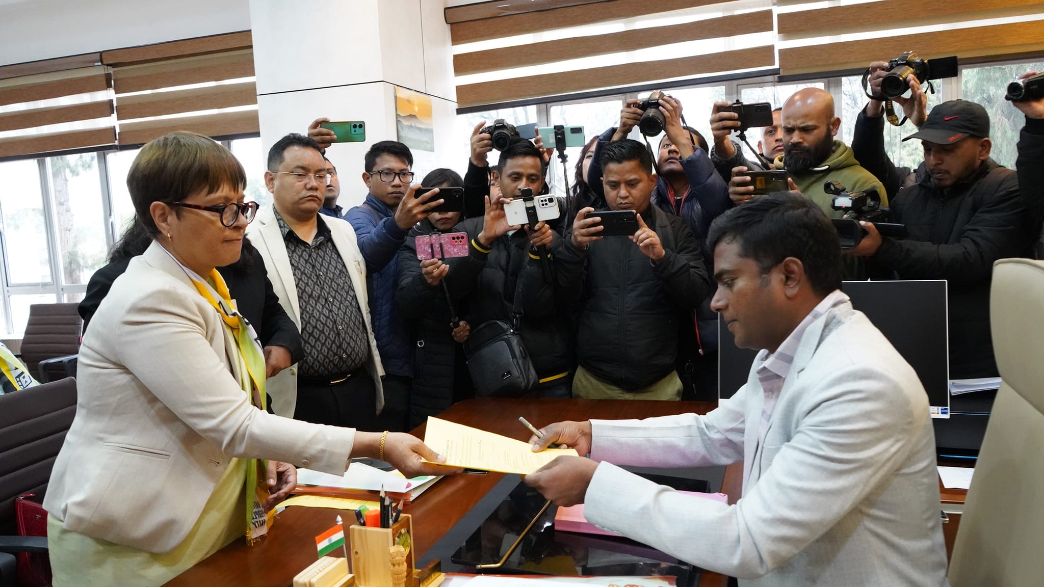 NPP candidate from Shillong seat Ampareen Lyngdoh files nomination for Lok Sabha polls
