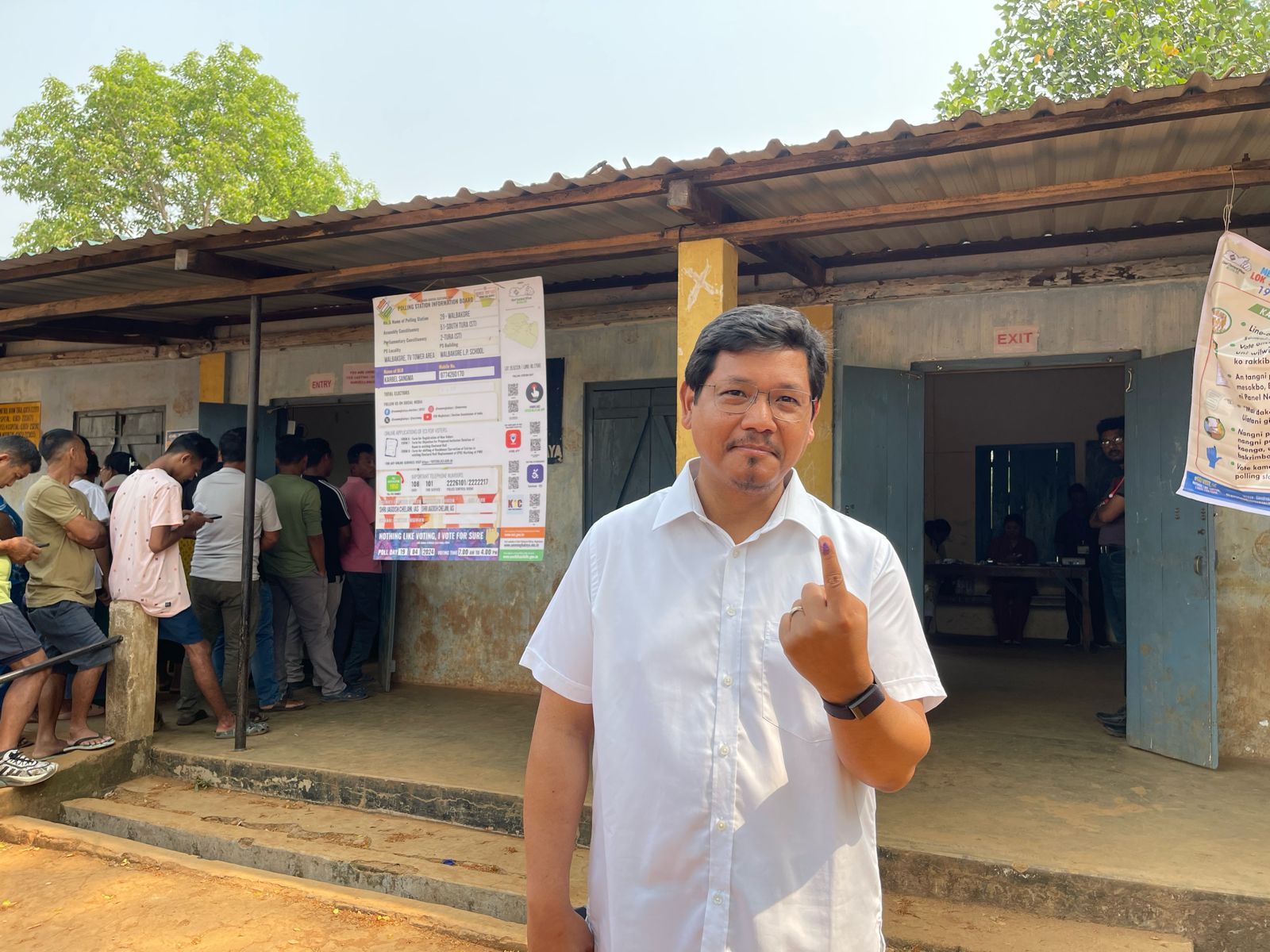 National People’s Party (NPP) chief Conrad Sangma casts vote in Tura