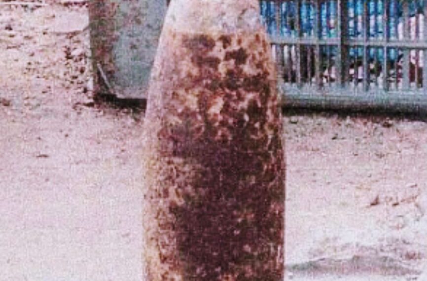 An unexploded military tank artillery shell recovered from Mawlynrei Nonglum, Shillong