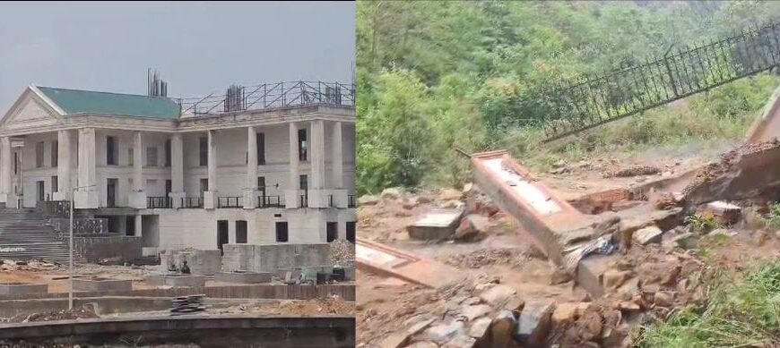 Boundary wall of under-construction Assembly building in Mawdiangdiang collapsed