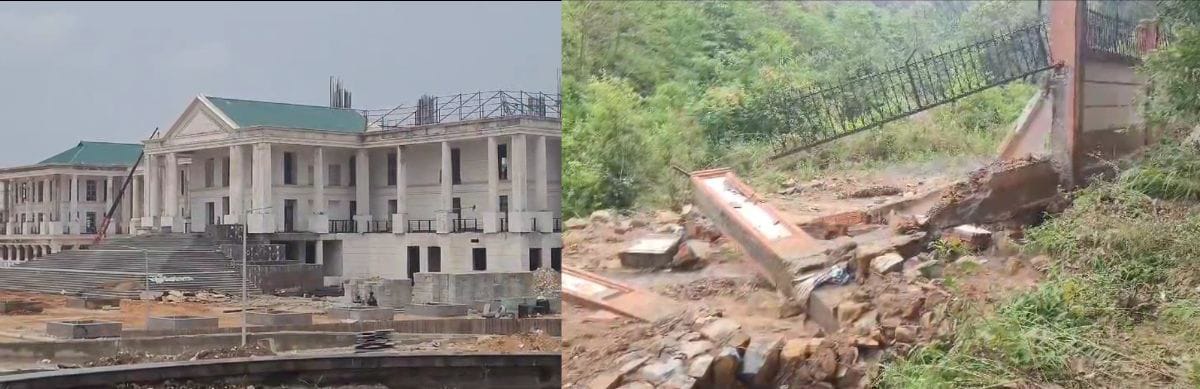 Boundary wall of under-construction Assembly building in Mawdiangdiang collapsed